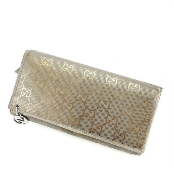 Auth Gucci Wallet Purse Long Wallet G logos Grey Gold Woman - Picture 1 of 5